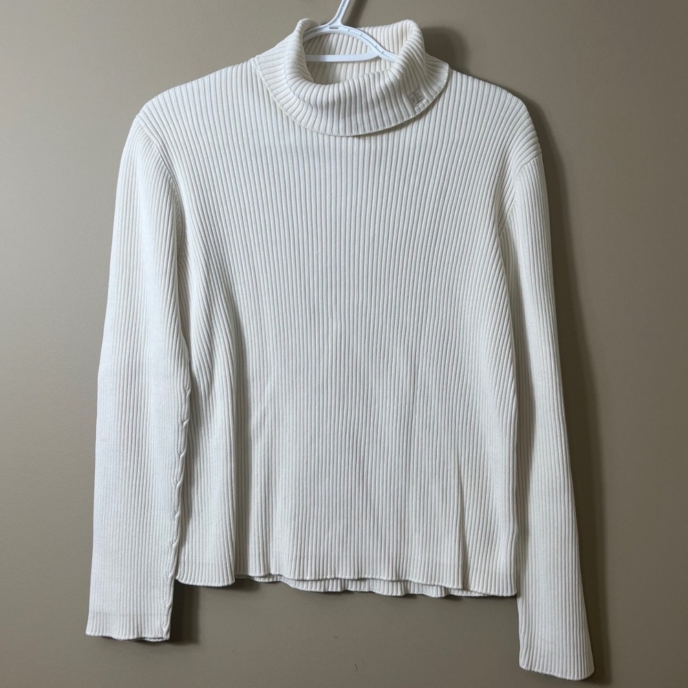 Ralph Lauren Cream Ribbed Turtleneck Sweater Medium Old Money Clean Girl Cream M
